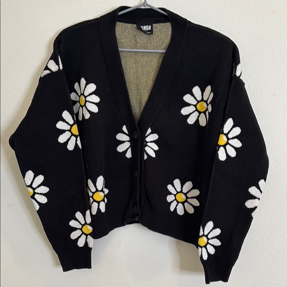 Black and White Floral Cardigan Sweater
